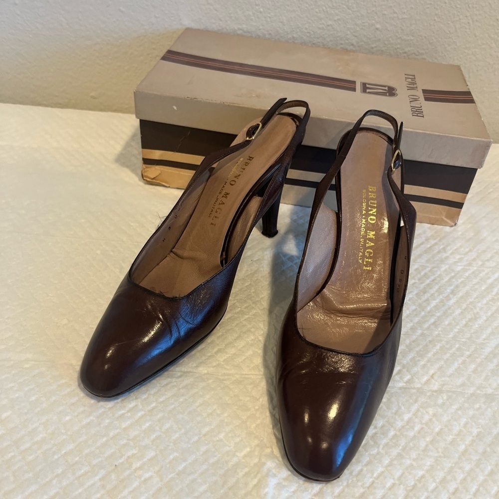 Vintage Bruno Magli Brown Leather Slingback Heels Size 8N